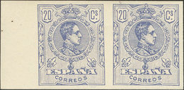 385 1920. ** 290s(2). 20 Cts Violeta, Pareja Borde De Hoja. SIN DENTAR. MAGNIFICA Y RARISIMA. Cert. CEM. Edifil 2018: 16 - Otros & Sin Clasificación