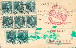 399 1930. Sobre 321(8). 1 Pts Pizarra, Ocho Sellos. Tarjeta Postal Por Graf Zeppelín De SEVILLA A CINCINATI (U.S.A.). En - Otros & Sin Clasificación