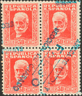 465 1932. º 669F(4). 30 Cts Carmín FALSO POSTAL TIPO II, Bloque De Cuatro. Marca FABRICA DE MONEDA Y TIMBRE / FALSO / SE - Other & Unclassified