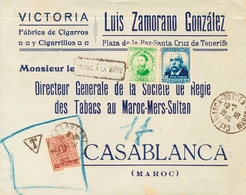 467 1935. Sobre 664, 670. 10 Cts Verde Amarillo Y 40 Cts Azul. SANTA CRUZ DE TENERIFE A CASABLANCA (MARRUECOS FRANCES).  - Otros & Sin Clasificación