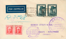 471 1933. Sobre 669(2), 673(2). 30 Cts Carmín, Pareja Y 1 Pts Pizarra, Pareja. Graf Zeppelín Certificado De BARCELONA A  - Otros & Sin Clasificación