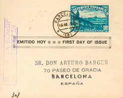 514 1938. Sobre 757. 45 Cts + 2 Pts Azul. Sobre De Primer Día Correo Interior De BARCELONA. MAGNIFICO. - Otros & Sin Clasificación