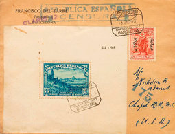 517 1938. Sobre 758, 768. Hoja Bloque Y 3 Pts Sobre 45 Cts Rojo. Certificado De BARCELONA A CHAPEL HILL (U.S.A.). Al Dor - Otros & Sin Clasificación