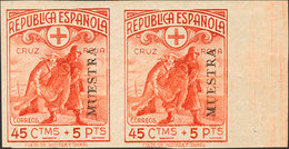 534 1938. ** 767Ms(2). 45 Cts + 5 Pts Rojo, Pareja. SIN DENTAR Y MUESTRA. MAGNIFICA. Edifil 2018: 47? - Other & Unclassified