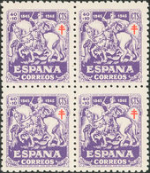 689 1945. ** 994(3), 994t. 40 Cts + 10 Cts Violeta, Bloque De Cuatro. Un Sello Variedad PUNTO BLANCO EN LA SEGUNDA "A".  - Otros & Sin Clasificación