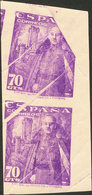 731 1948. * 1030s(2). 70 Cts Violeta (fuelle De Papel), Pareja Vertical. SIN DENTAR (impreso En El Lado De La Goma, Esta - Other & Unclassified