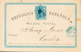 820 1874. Sobre EP1. 5 Cts Azul Sobre Tarjeta Entero Postal De ARCOS DE LA FRONTERA A CADIZ. Matasellos ROMBO DE PUNTOS, - Altri & Non Classificati