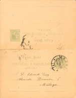 839 1884. Sobre EP14. 5 Cts + 5 Cts Verde Sobre Tarjeta Entero Postal Circulada Sólamente A La Ida De MADRID A MALAGA, D - Otros & Sin Clasificación