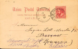 841 1885. Sobre EP15. 10 Cts Carmín Sobre Tarjeta Entero Postal De BARCELONA A BUCAREST (RUMANIA), Devuelta Al Remitente - Other & Unclassified