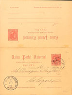 845 1891. Sobre EP17. 10 Cts + 10 Cts Carmín Sobre Tarjeta Entero Postal Circulada Sólamente A La Ida De BARCELONA A COL - Other & Unclassified