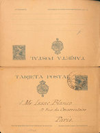 857 1897. Sobre EP28. 15 Cts + 15 Cts Azul Sobre Tarjeta Entero Postal Circulada Sólamente La Ida Circulada De PALMA DE  - Otros & Sin Clasificación