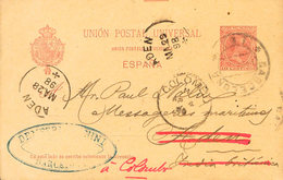 860 1898. Sobre EP31. 10 Cts Carmín Sobre Tarjeta Entero Postal De BARCELONA A ADEN, Reexpedida A COLOMBO (CEILAN). MAGN - Otros & Sin Clasificación