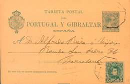 867 1901. Sobre EP34, 242. 5 Cts Verde Sobre Tarjeta Entero Postal De LA SELLERA (GERONA) A BARCELONA, Con Franqueo Comp - Otros & Sin Clasificación