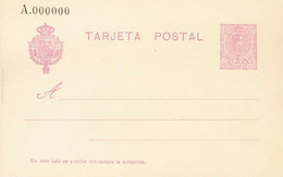 892 1910. (*) EP50n. 15 Cts Violeta Sobre Tarjeta Entero Postal. NºA000000. MAGNIFICA. (Láiz 2006, 90 Euros) - Otros & Sin Clasificación