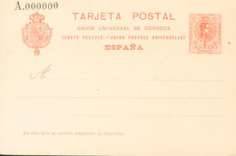 896 1910. (*) EP53N. 10 Cts Naranja Sobre Tarjeta Entero Postal. NºA000000. MAGNIFICA. (Láiz 2006, 100 Euros) - Otros & Sin Clasificación