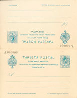 910 1916. (*) EPNE5. 25 Cts + 25 Cts Azul Sobre Tarjeta Entero Postal, De Ida Y Vuelta. NO EMITIDA. MAGNIFICA Y RARA. Ed - Other & Unclassified