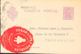 912 1927. Sobre EP57. 15 Cts Violeta Sobre Tarjeta Entero Postal De MADRID A VALLADOLID. En El Frente Etiqueta Particula - Otros & Sin Clasificación