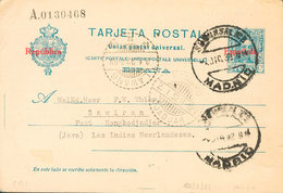 921 1932. Sobre EP63. 25 Cts Azul Sobre Tarjeta Entero Postal De MADRID A MONGKOJAJAR (INDIA HOLANDESA). En El Frente Ll - Otros & Sin Clasificación