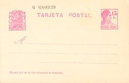 926 1932. (*) EP69b. 15 Cts Lila Sobre Tarjeta Entero Postal (Serie Q). MAGNIFICA Y RARA. (Láiz 2006, 200 Euros) - Otros & Sin Clasificación