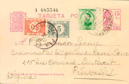 929 1935. Sobre EP69, 664. 15 Cts Lila Sobre Tarjeta Entero Postal De BARREDA (CANTABRIA) A BRUSELAS (BELGICA), Con Fran - Other & Unclassified