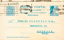 931 1933. Sobre EP71. 25 Cts Azul Sobre Tarjeta Entero Postal De MADRID A ZURICH (SUIZA). Sobreimpresión Privada Al Dors - Other & Unclassified