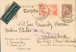 947 1939. Sobre EP83, 879. 20 Cts Castaño Sobre Tarjeta Entero Postal De VALENCIA A ADSUBIA (ALICANTE), Con Franqueo Com - Otros & Sin Clasificación