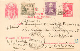 950 1939. Sobre EP84, 817, 858. 45 Cts Carmín Rosa Sobre Tarjeta Entero Postal De JEREZ DE LA FRONTERA A PAMPLONA, Con F - Otros & Sin Clasificación