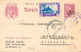 952 1940. Sobre EP85, 891. 20 Cts Sobre 15 Cts Violeta Sobre Tarjeta Entero Postal De SAN SEBASTIAN A DARMSTADT (ALEMANI - Sonstige & Ohne Zuordnung