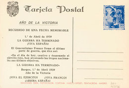 953 1939. Tarjeta Postal Privada Con Reproducción Del 30 Cts Azul De Franco Con Texto "Año De La Victoria..." . MAGNIFIC - Other & Unclassified