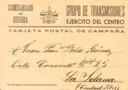 1002 1938. Tarjeta Postal De Campaña Del Comisariado De Guerra (doblez Vertical En El Centro) Del GRUPO DE TRANSMISIONES - Other & Unclassified