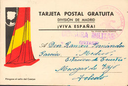 1015 1937. Tarjeta Postal (doble) DIVISION DE MADRID De GETAFE A MESEGAR DE TAJO (TOLEDO). Marca De Franquicia FALANGE E - Otros & Sin Clasificación