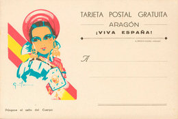 1017 1937. Tarjeta Postal (doble) Gratuita Ilustrada ARAGON, De E. Berdejo De Zaragoza. MAGNIFICA. - Otros & Sin Clasificación
