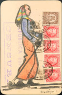 1030 (1937ca). Sobre 687(4), 745. 30 Cts Carmín, Cuatro Sellos Y 5 Cts Castaño. Tarjeta Postal Ilustrada (Esquiadora) Si - Other & Unclassified
