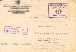 1045 1938. TREMP A TORRELAVEGA. Marca De Franquicia HOSPITAL MILITAR / TREMP / DIRECCION, En Violeta Y Al Dorso Llegada. - Other & Unclassified