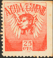 1054 1937. 25 Cts Rojo. FALANGE. AYUDA JUVENIL. BONITO Y RARO, SOLO RESEÑADO EL VALOR DE 1 PTS. - Otros & Sin Clasificación