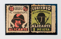 1063 1937. 1 Pts Negro Y Verde Claro Y 10 Pts Negro Y Rosa. ALICANTE. SUBSIDIO AL COMBATIENTE. BONITOS. (Allepuz 3/4) - Otros & Sin Clasificación