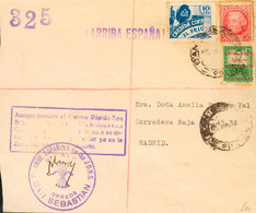 1106 (1936ca). Sobre 19. 10 Cts Verde, 30 Cts Carmín Y 10 Cts De Cruzada Contra El Frío. Sobre Del Correo Rápido De SAN  - Nationalistische Uitgaves