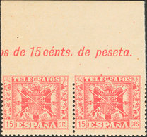 1129 1949. ** 87(2). 15 Cts Rosa, Pareja, Borde De Hoja. Variedad SIN DENTAR EL MARGEN SUPERIOR. MAGNIFICA. - Telegrafen