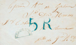 1158 1840. LA HABANA A PUENTES DE GARCIA RODRIGUEZ (LA CORUÑA). Marca (semicircular) CARDENAS, En Azul (P.E.2) Edición 2 - Cuba (1874-1898)