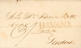 1165 1829. LA HABANA A LONDRES (INGLATERRA). Marca HAVANA (P.E.12) Edición 2004 Y Porteo Inglés "3/-". MAGNIFICA Y RARA. - Cuba (1874-1898)