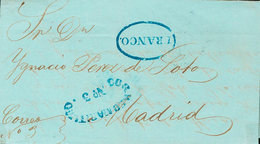 1179 1844. LA HABANA A MADRID. Marcas FRANCO Y CORREO MARITIMO / Nº3, Ambas En Azul (P.E.22 Y P.E.46) Edición 2004. MAGN - Kuba (1874-1898)