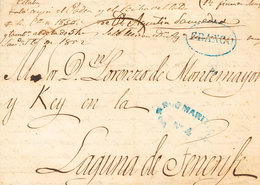 1181 1851. LA HABANA A LA LAGUNA (TENERIFE). Marcas FRANCO Y CORREO MARITIMO / Nº4, Ambas En Azul (P.E.23 Y P.E.47) Edic - Kuba (1874-1898)