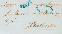 1182 1847. LA HABANA A BARBASTRO (HUESCA). Marcas FRANCO Y CORREO MARITIMO / Nº4, Ambas En Azul (P.E.21 Y P.E.47) Edició - Kuba (1874-1898)