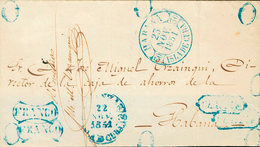 1192 1851. Frente De Certificado (con La Solapa Trasera) De MATANZAS A LA HABANA. Baeza MATANZAS / ISLA DE CUBA, Marcas  - Cuba (1874-1898)
