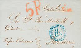 1194 1851. MATANZAS A BARCELONA. Baeza MATANZAS / ISLA DE CUBA, En Azul Y Manuscrito "Vapor Caledonia" (probablemente Se - Cuba (1874-1898)