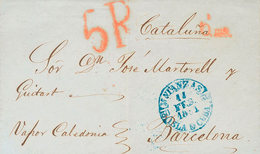 1194 1851. MATANZAS A BARCELONA. Baeza MATANZAS / ISLA DE CUBA, En Azul Y Manuscrito "Vapor Caledonia" (probablemente Se - Kuba (1874-1898)