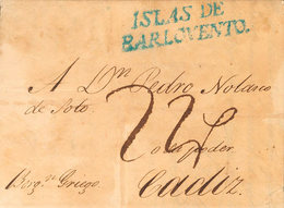 1196 1830. LA HABANA A CADIZ. Marca ISLAS DE / BARLOVENTO, En Azul Aplicada A La Llegada A Cádiz Para Las Cartas Procede - Kuba (1874-1898)