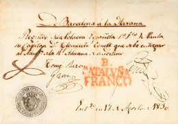 1230 1830. Registro De Embarque De BARCELONA A LA HABANA. Marcas B / CATALVÑA Y FRANCO, En Rojo (P.E.48 Y P.E.58) Edició - Cuba (1874-1898)