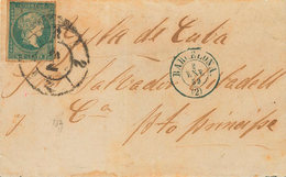 1235 1859. ½ Real Azul Verdoso De Antillas. BARCELONA A PUERTO PRINCIPE (CUBA). Matasello R.CARRETA Nº2. MAGNIFICO Y EXT - Cuba (1874-1898)