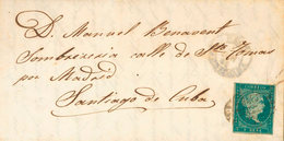 1237 1858. Sobre 41. 1 Real Verdoso. REUS A SANTIAGO DE CUBA. MAGNIFICA E INUSUAL DESTINO A CUBA DESDE LA PENINSULA. - Cuba (1874-1898)